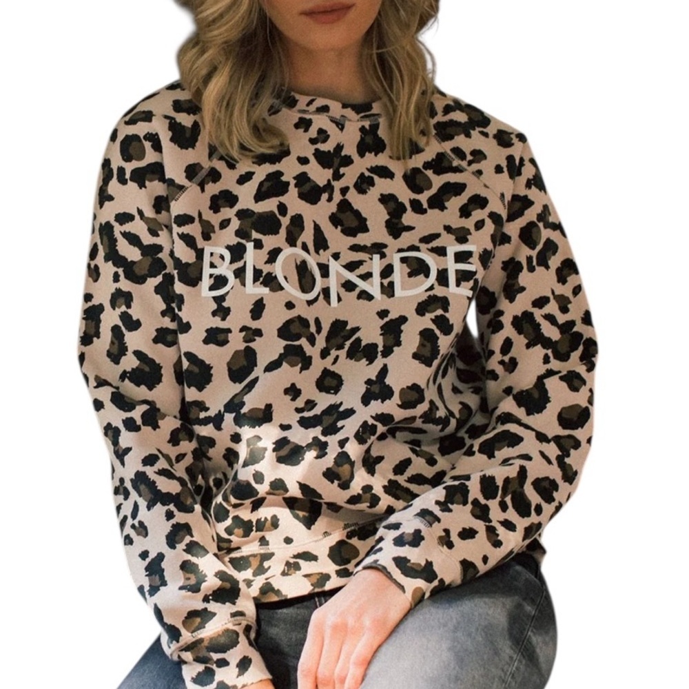 BRUNETTE THE LABEL, MIDDLE SISTER CREW NECK SWEATSHIRT|LEOPARD PRINT, Size XS/S